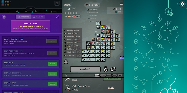 Preview image of Android game reviews: Droplet Idle 💧, Idle Gem ⛏️, ♾️ Energy Loops