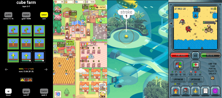 Preview image of 4 Android games I enjoyed playing in September! 🟩 Cube farm, 😼 Cat Valley Town, ⛳ Wonderputt Forever, 🌌 Idle Space Soldier